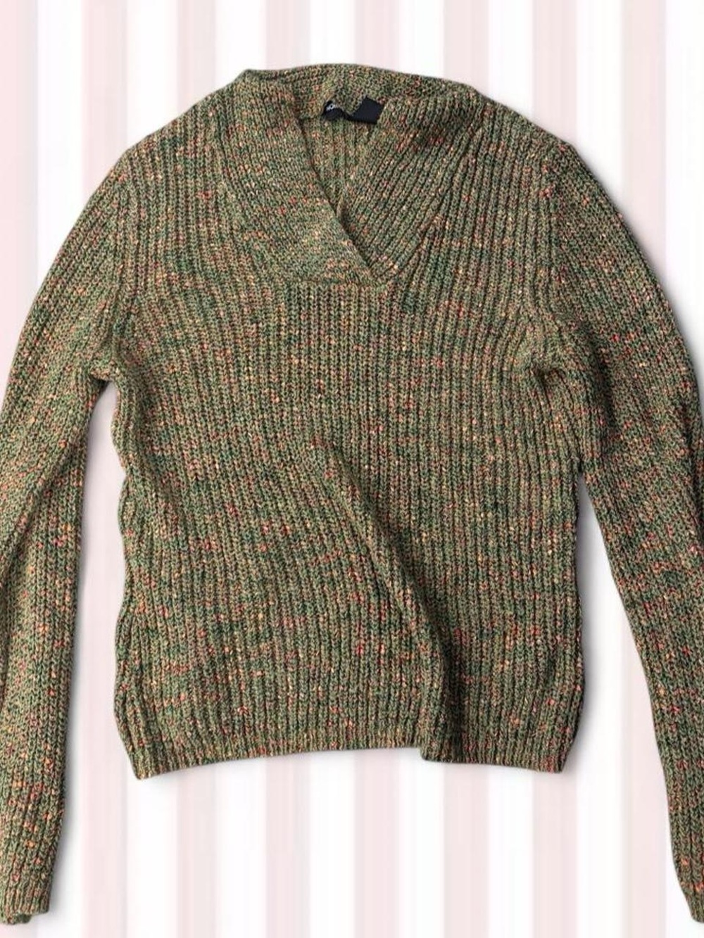Norton McNaughton Olive-Green Speckled V-Neck Sweater